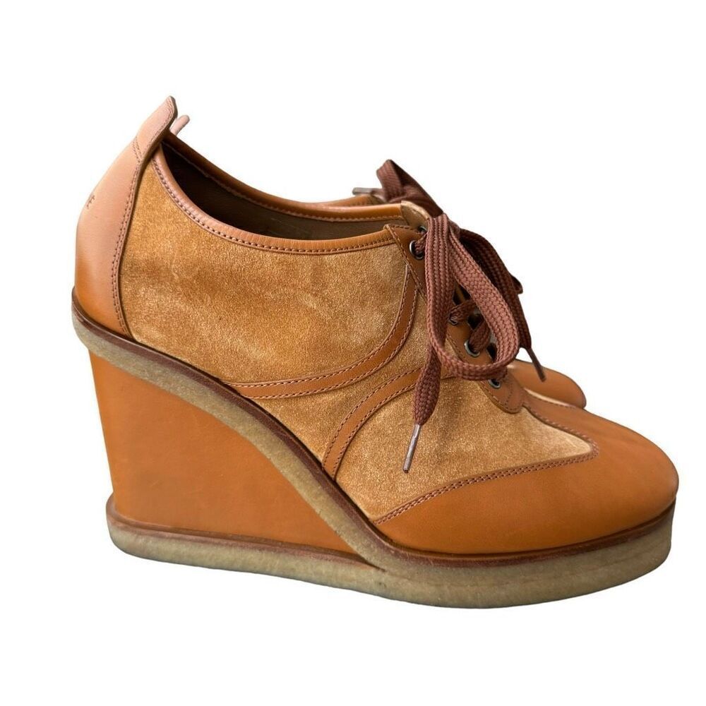 CELINE Italy MANON wedge sole lace-up shoes RM1129 39(26cm) Brown Leather